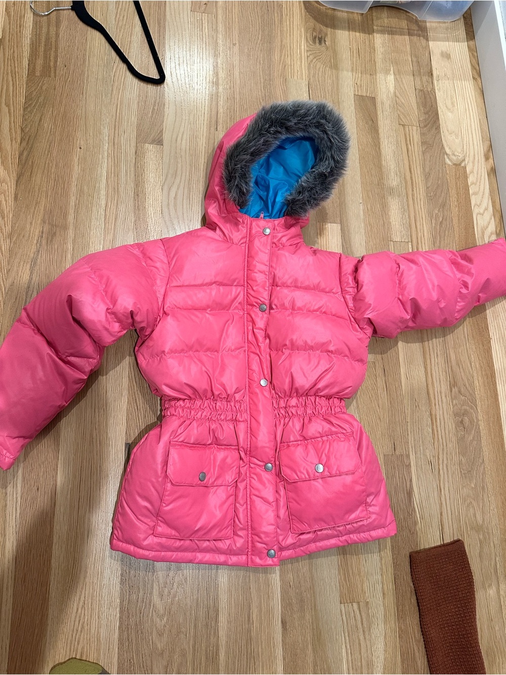 Hanna Andersson Pink Puffer Jacket with Faux-Fur Trim
